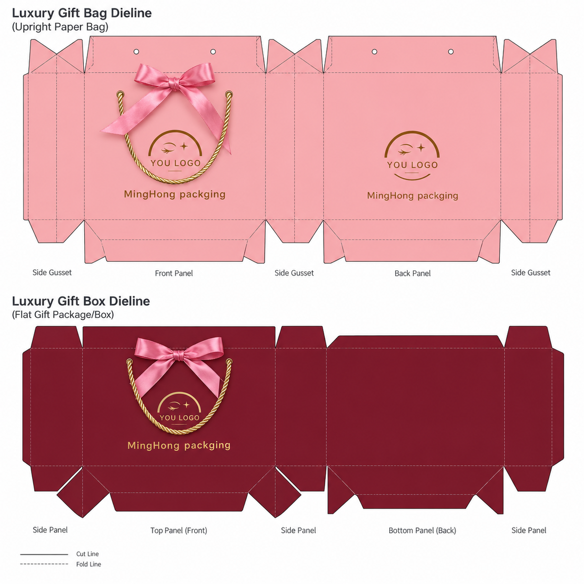 Custom Luxury Paper Gift Bags with Rope Handles & Ribbon Bow | 250gsm Hot Foil Shopping Bags