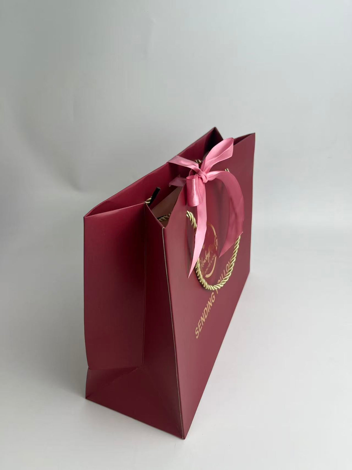 Custom Luxury Paper Gift Bags with Rope Handles & Ribbon Bow | 250gsm Hot Foil Shopping Bags