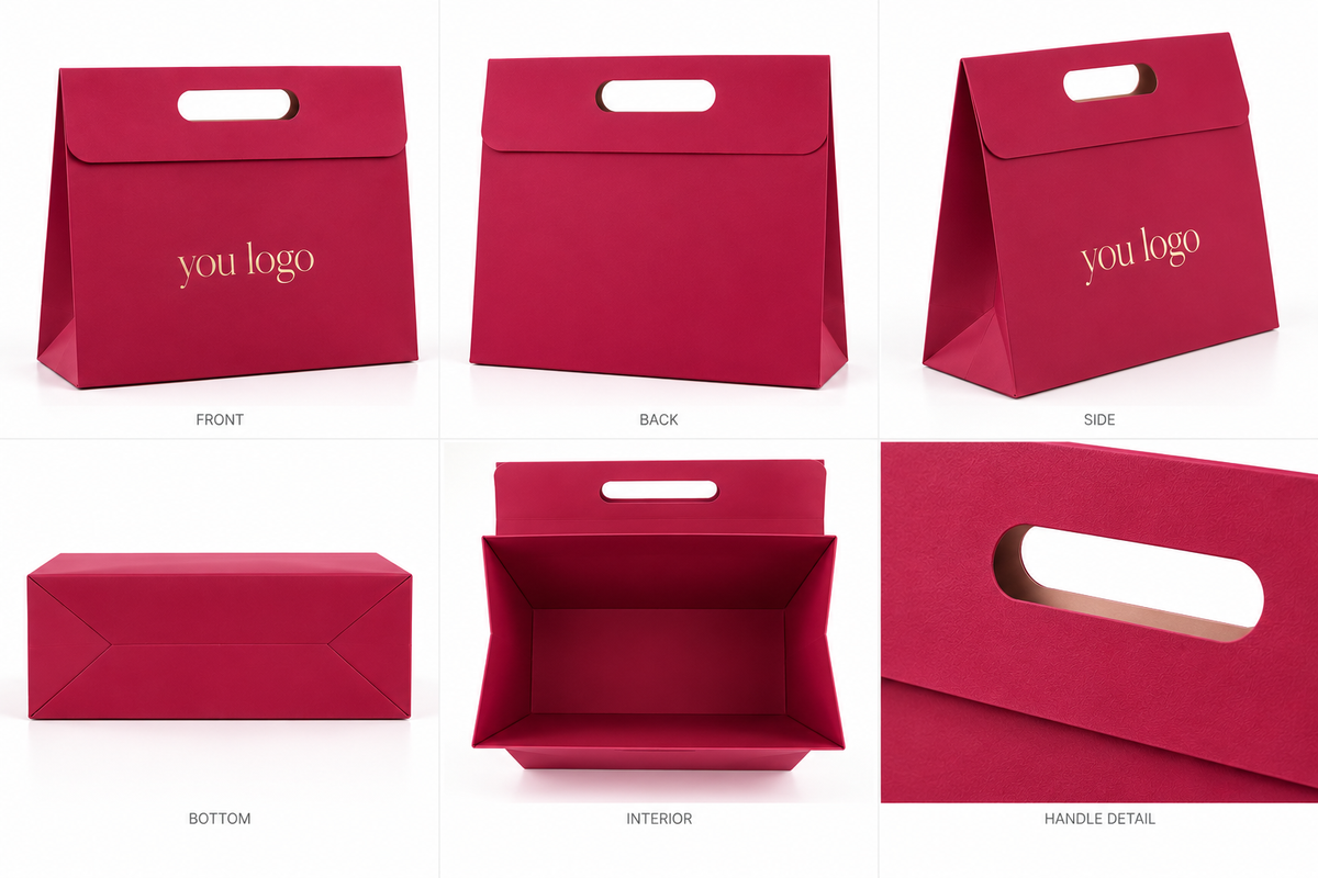 Custom Luxury Paper Gift Bags with Die-Cut Handles for Chocolate & Desserts