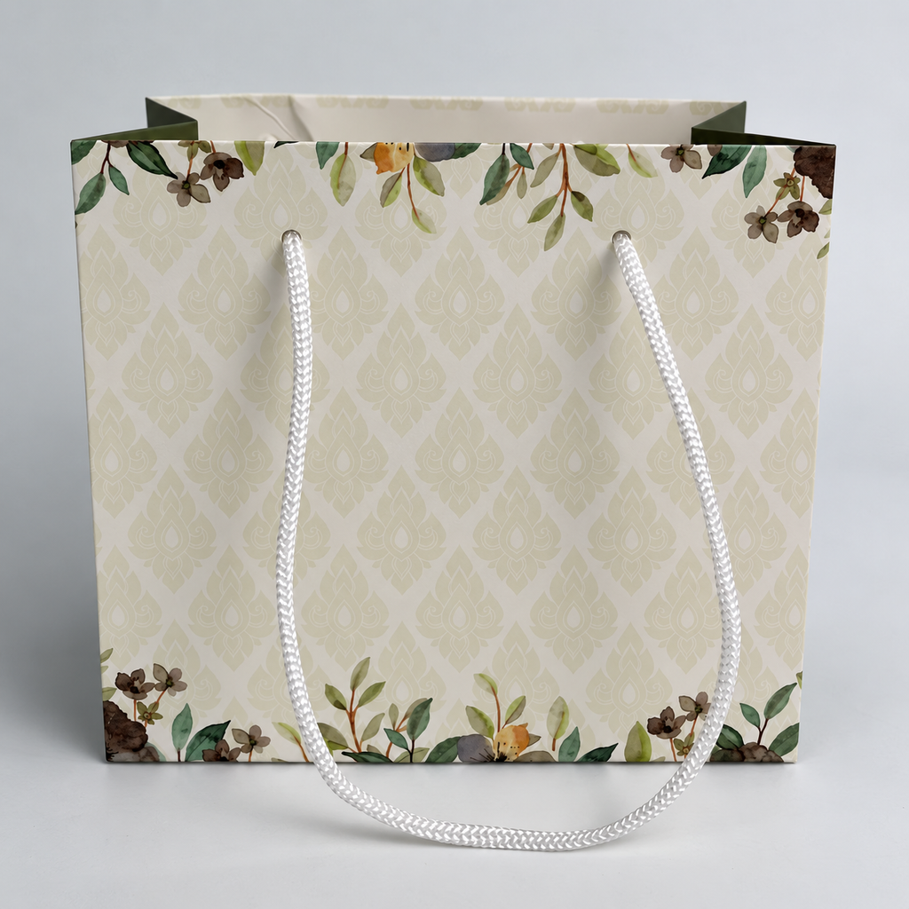 Custom Floral Printed Paper Gift Bags with Rope Handles