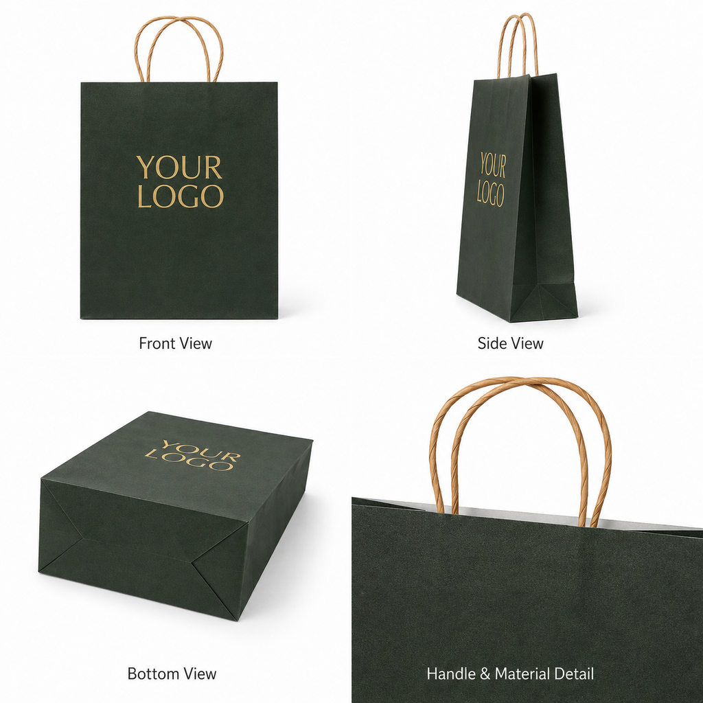 Custom Dark Green Paper Shopping Bags for Grocery & Gourmet Retail