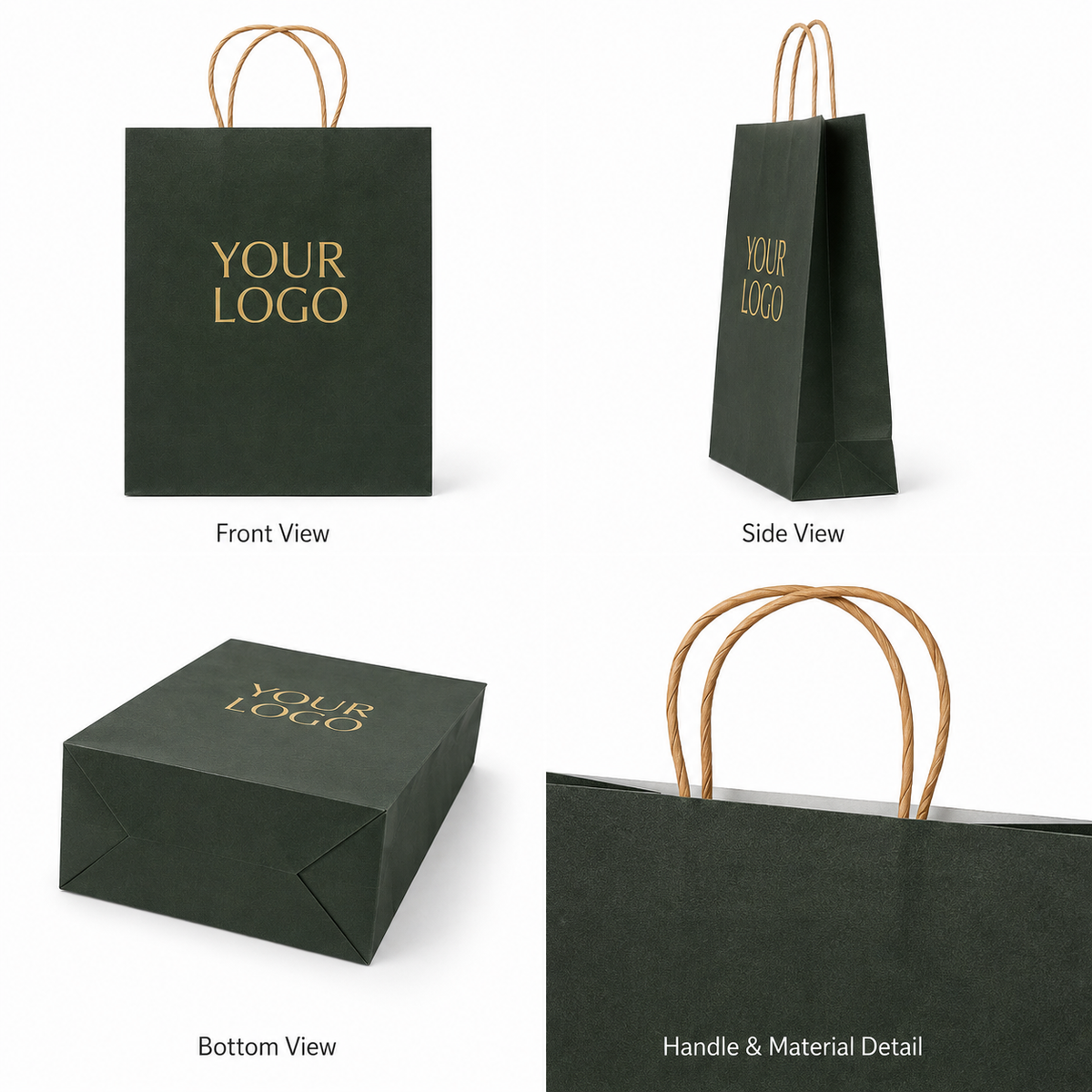Custom Dark Green Paper Shopping Bags for Grocery & Gourmet Retail