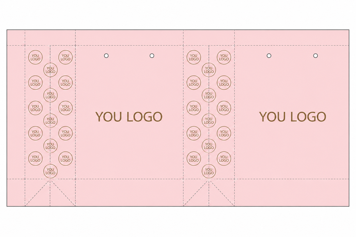 Blush Pink Boutique Paper Bags with Black Rope Handles & All-Over Custom Logo Print