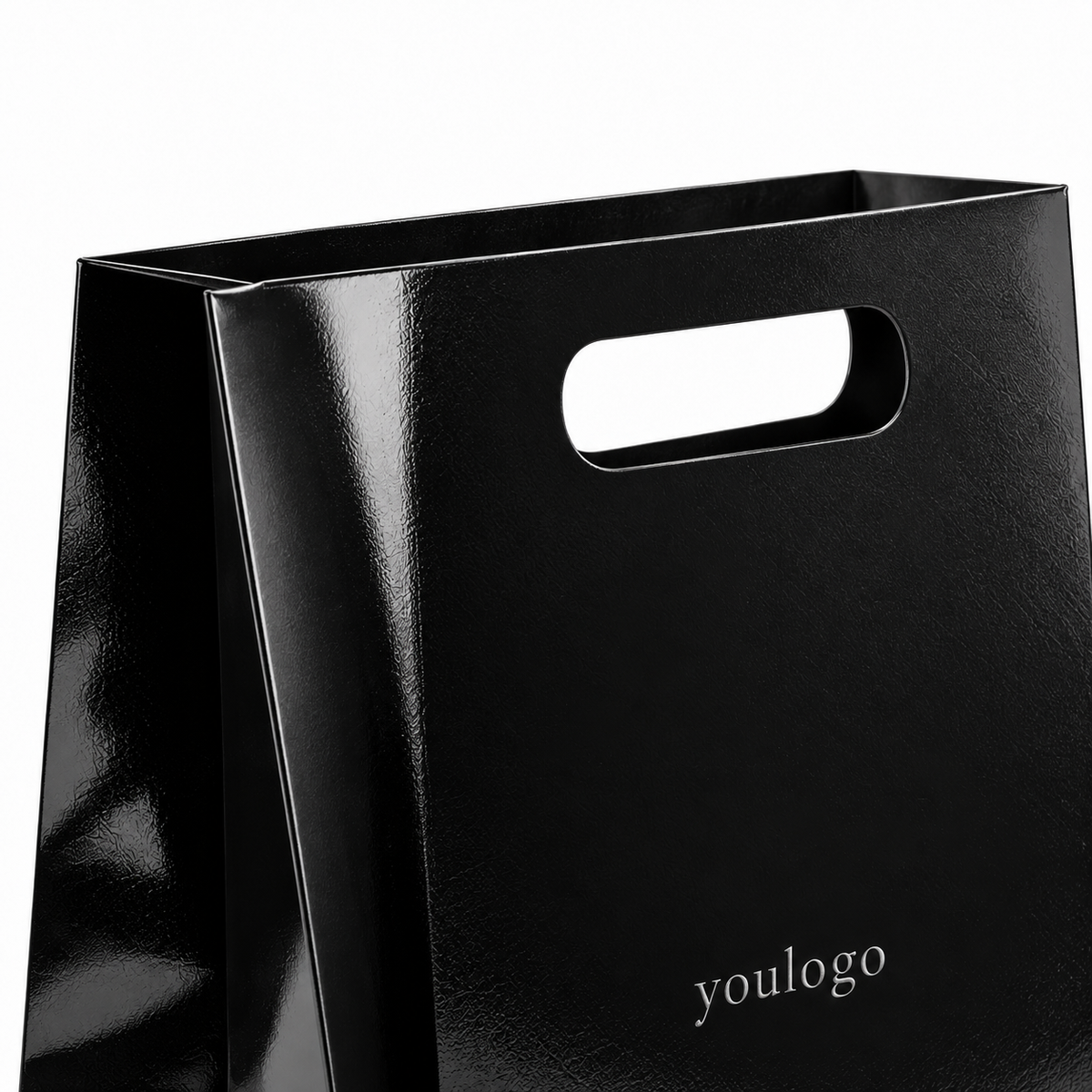 Custom Black Glossy Paper Shopping Bags with Reinforced Die-Cut Handles