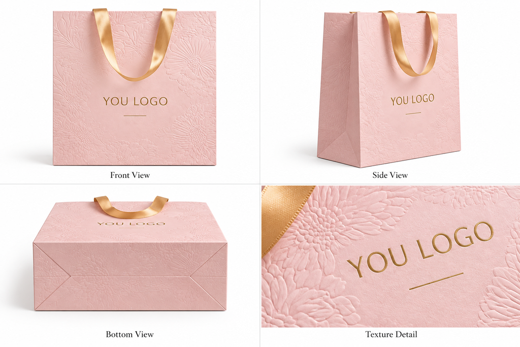 Luxury Embossed Paper Wine Gift Bags with Satin Ribbon Handles
