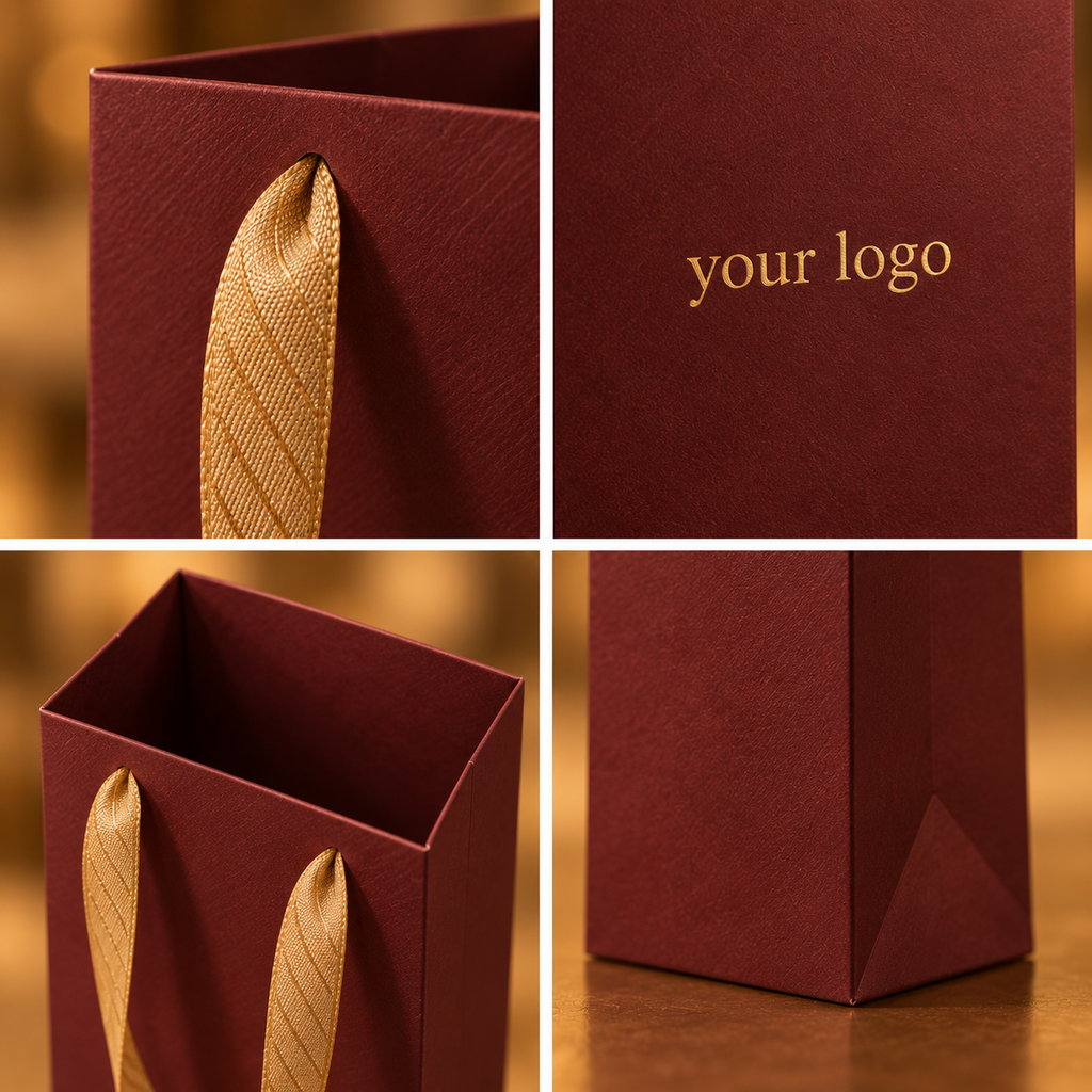 Burgundy Wine Gift Bags with Custom Logo, Ribbon Handles & Low MOQ Available