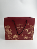 Custom Burgundy Luxury Paper Gift Bags with Rope Handles & Gold Foil Logo