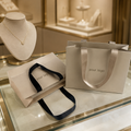 Champagne Gold Custom Luxury Jewelry Paper Bags with Hidden Embedded Satin Ribbon Handles