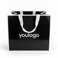 Custom Black Glossy Paper Shopping Bags with Wide Woven Handles