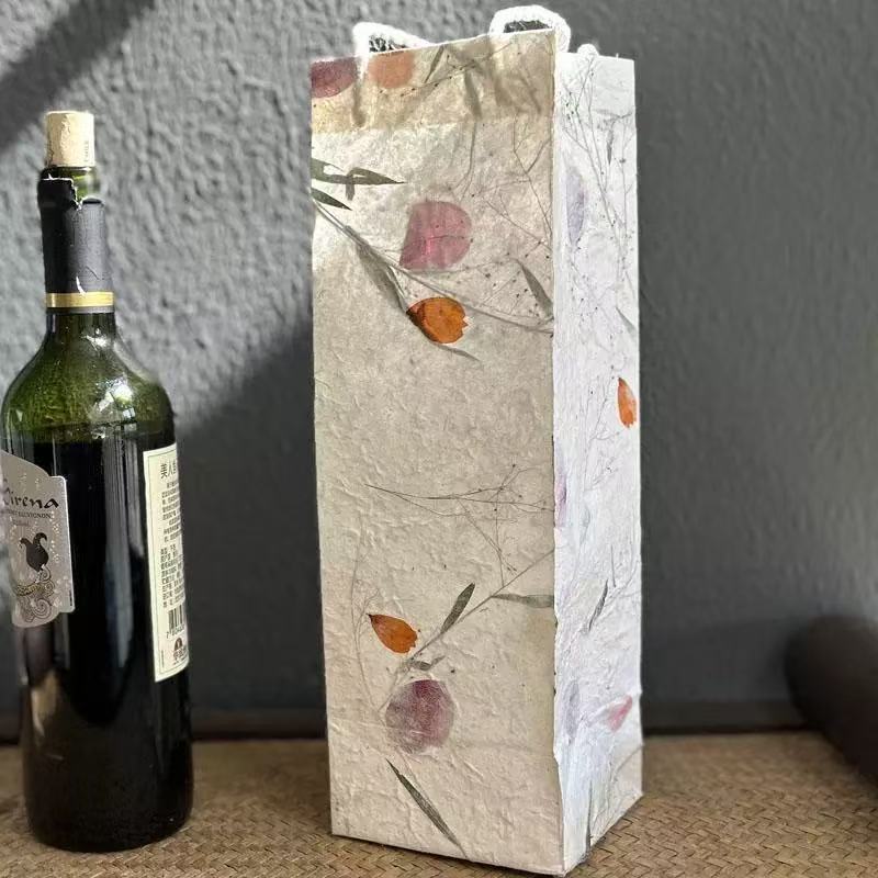 Custom Handmade Paper Wine Bags with Floral Design | MOQ 500