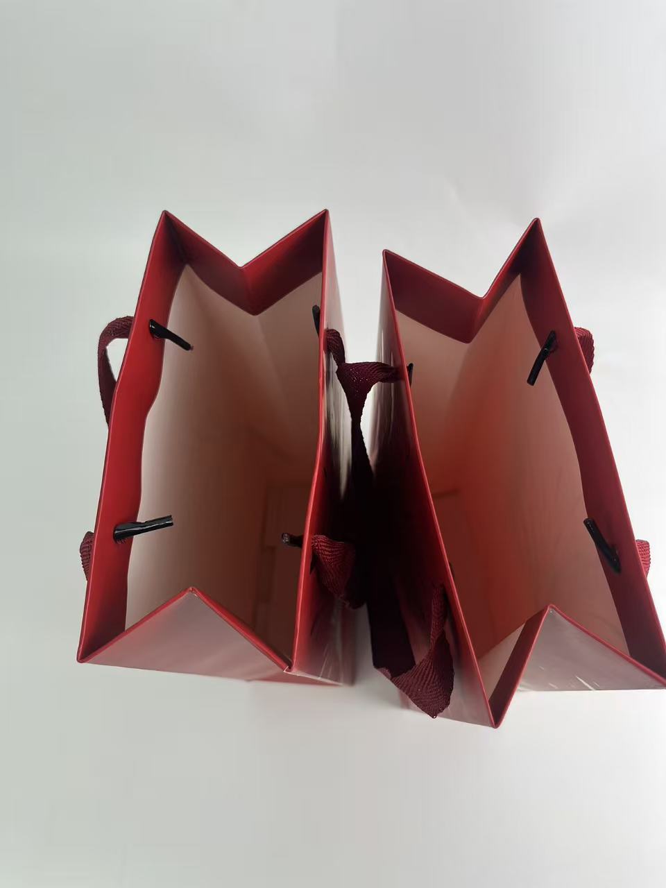 Custom Burgundy Wine Gift Bags with Gold Foil & Ribbon Handles for Weddings & Parties
