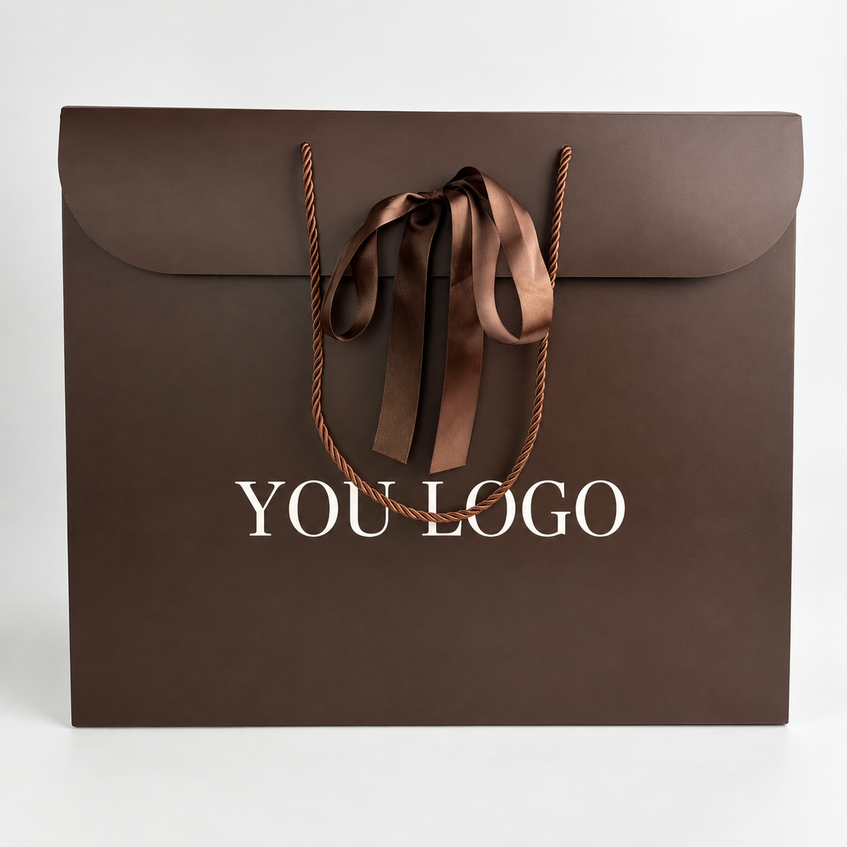 Custom Luxury Fold-Over Paper Gift Bags with Ribbon Bow and Rope Handles