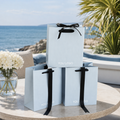Coastal Blue Stripe Gift Bags with Black Ribbon Handles for Boutique & Resort Packaging