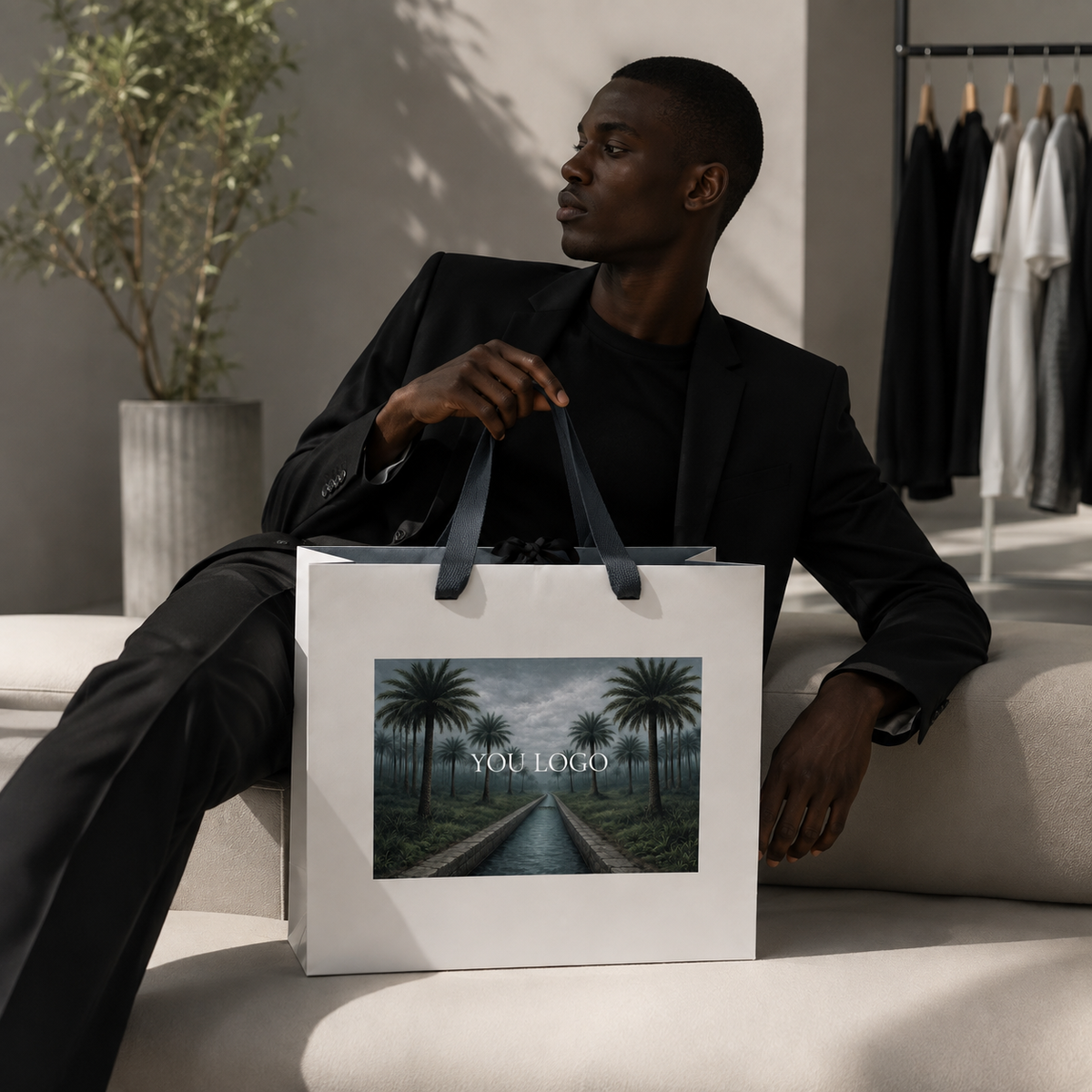 Custom Printed Clothing Paper Bags with Wide Handles | Luxury Fashion Retail Packaging