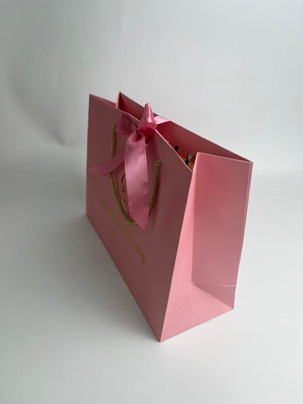 Custom Luxury Paper Gift Bags with Rope Handles & Ribbon Bow | 250gsm Hot Foil Shopping Bags