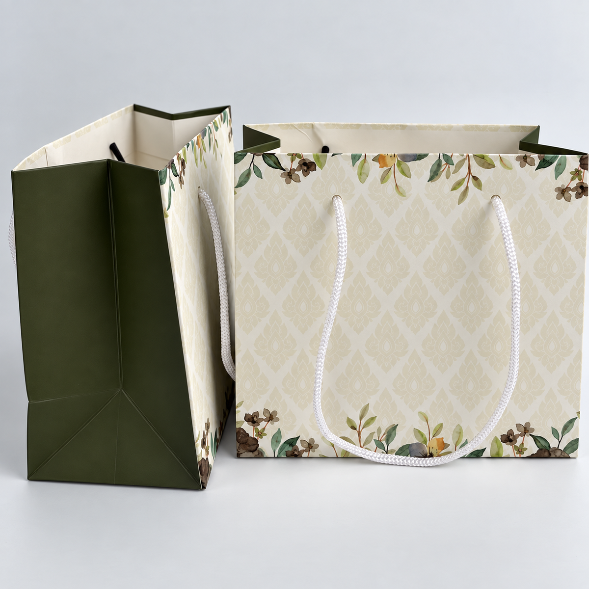 Custom Floral Printed Paper Gift Bags with Rope Handles