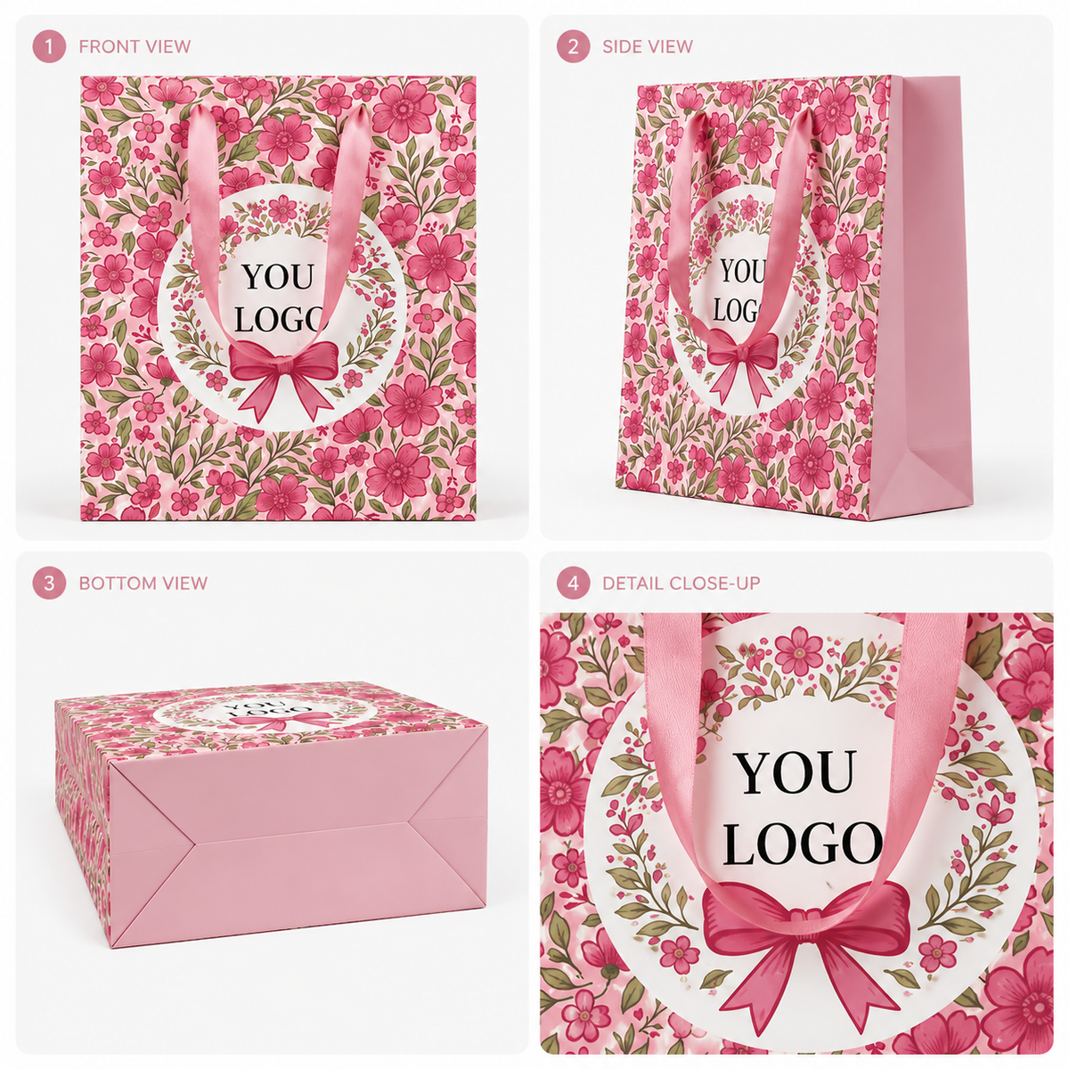 Custom Floral Paper Gift Bags for Beauty & Boutique Packaging