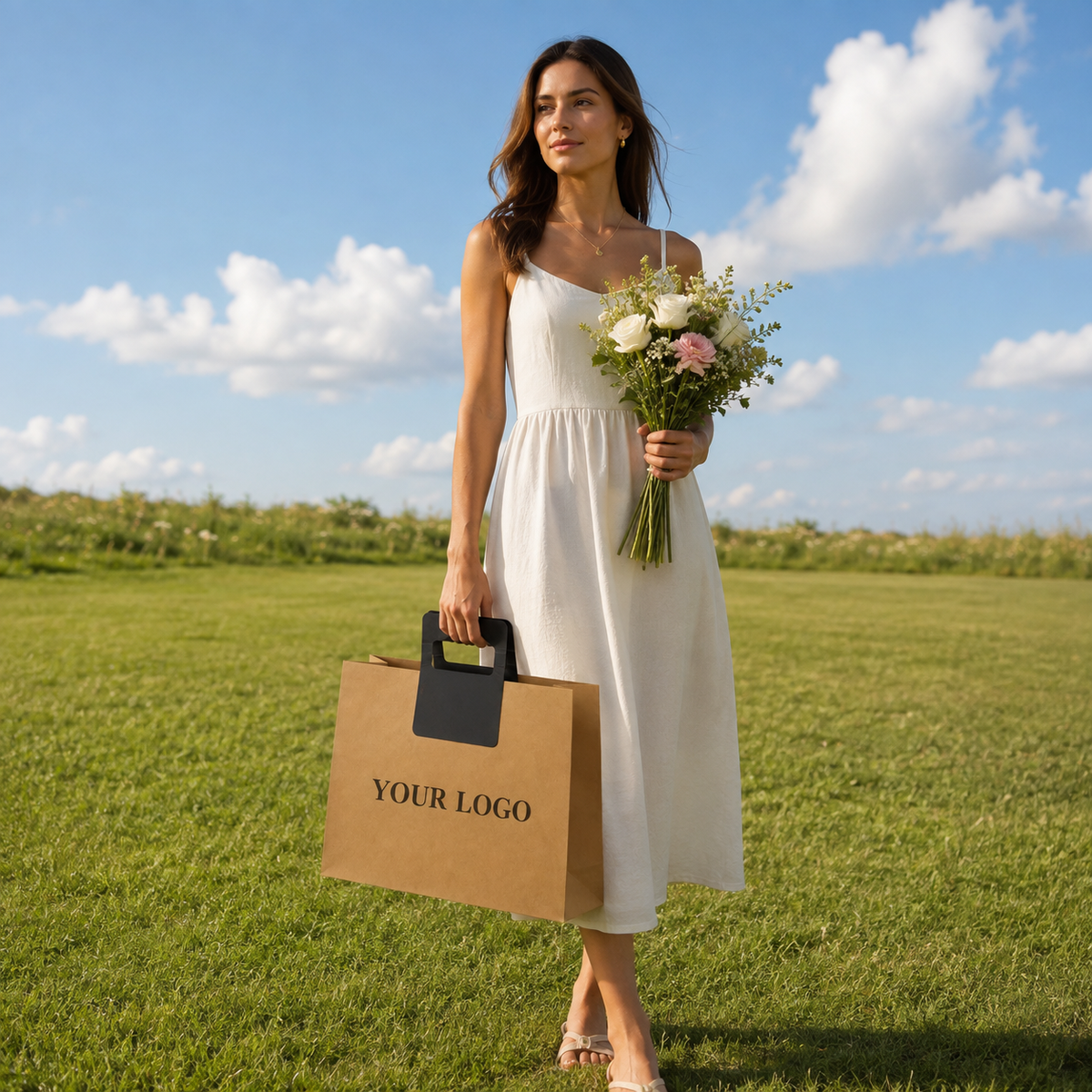 Custom Kraft Paper Bags with Reinforced Die-Cut Handles for Fashion, Flowers & Eco-Friendly Retail
