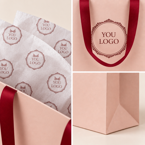 Blush Pink Boutique Packaging Set with Ribbon Bag, Rigid Gift Box & Custom Tissue Paper