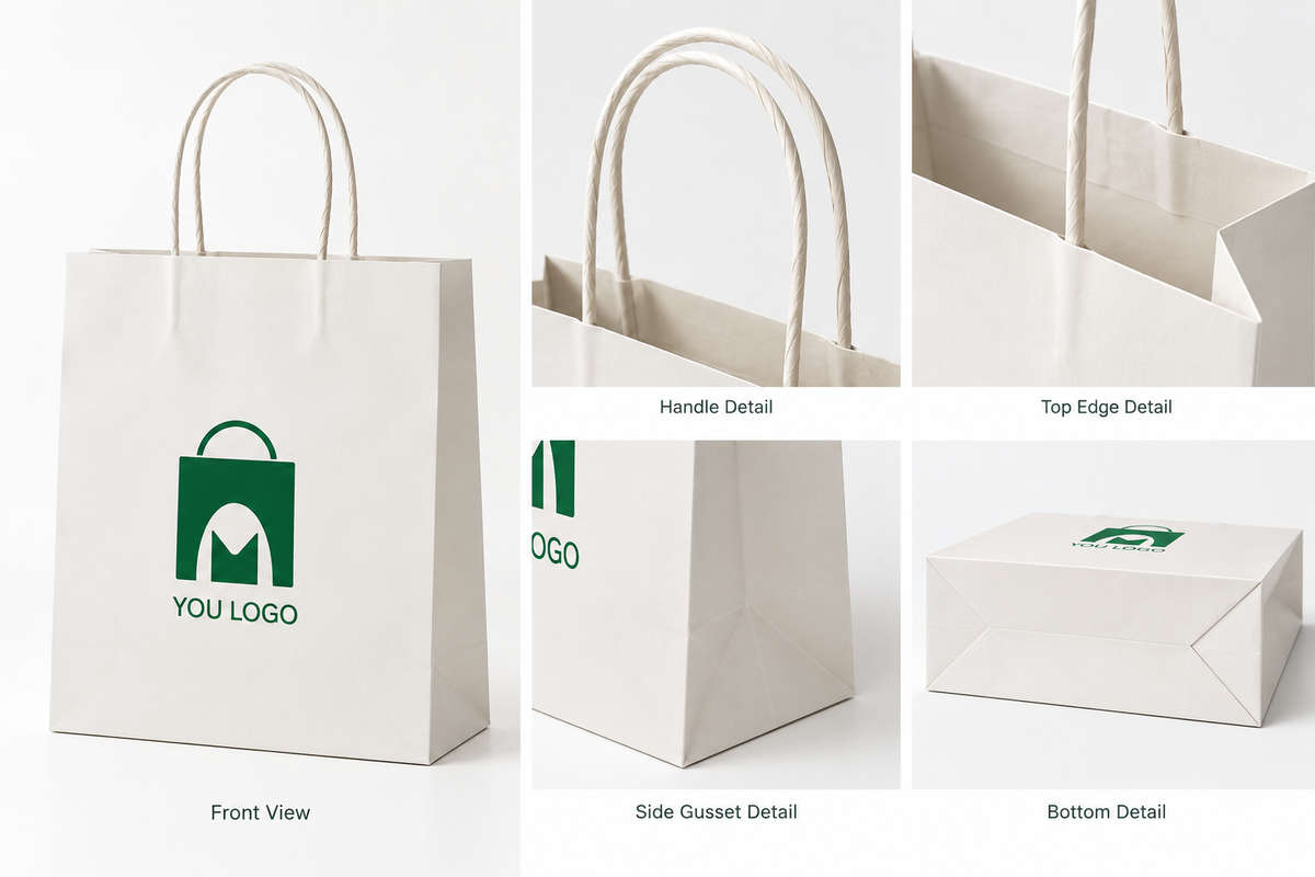 Custom White Paper Takeaway Bags for Coffee Shops & Bakeries