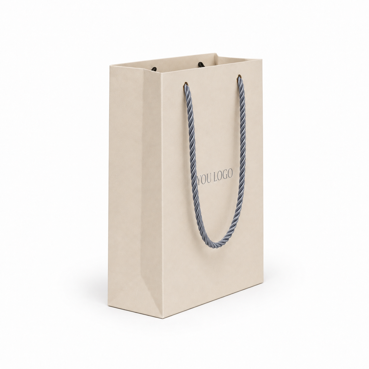 Ivory Textured Jewelry Paper Bags with Rope Handles | Custom Luxury Jewelry Packaging