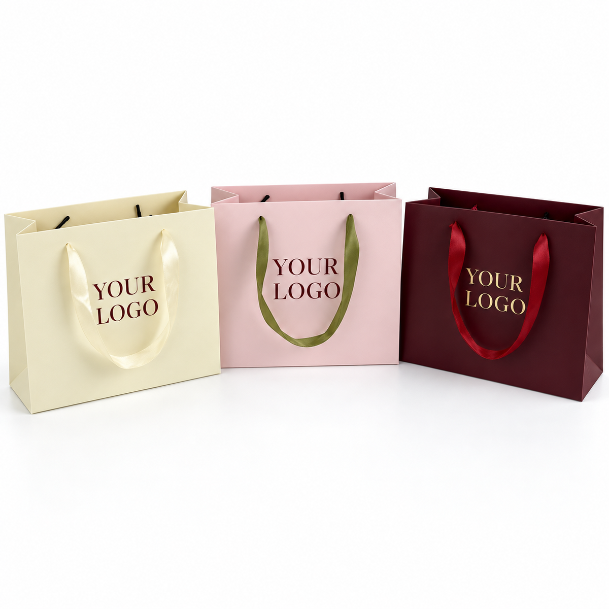 Custom Luxury Paper Shopping Bags with Satin Ribbon Handles
