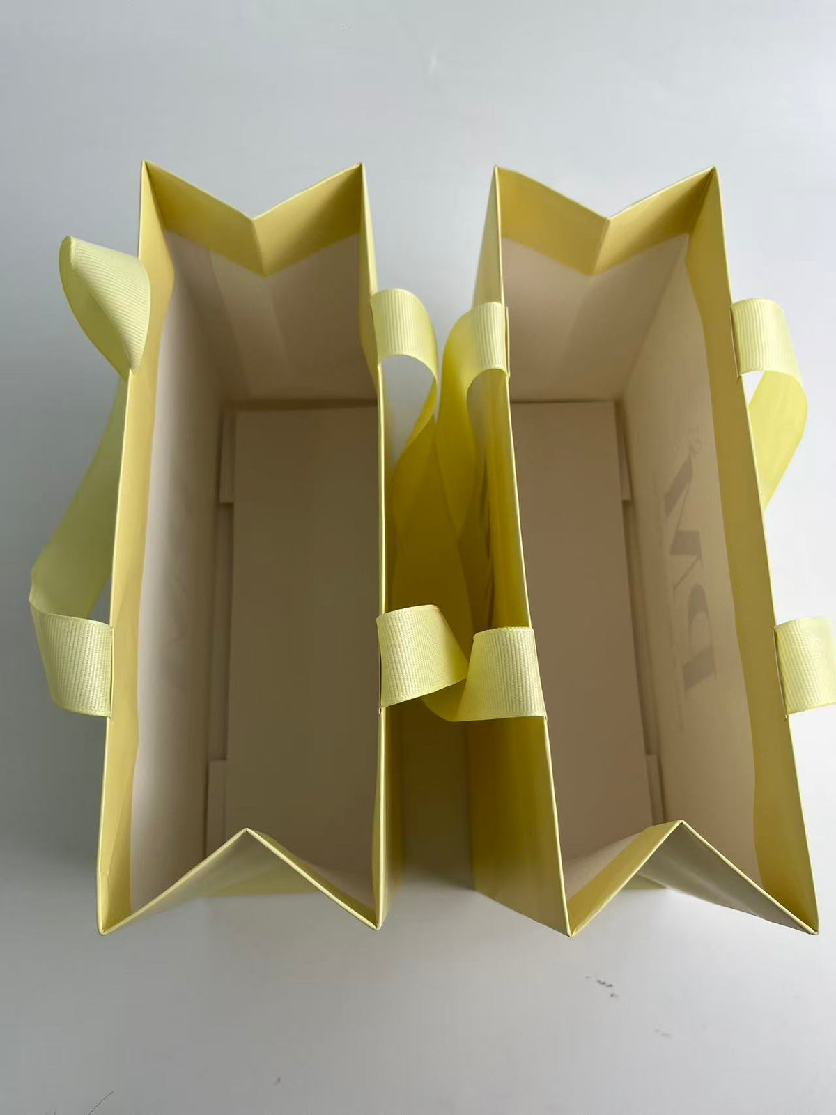 Custom Luxury Yellow Paper Shopping Bags with Ribbon Handles