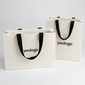 Custom 250gsm White Card Paper Shopping Bags with Wide Woven Handles