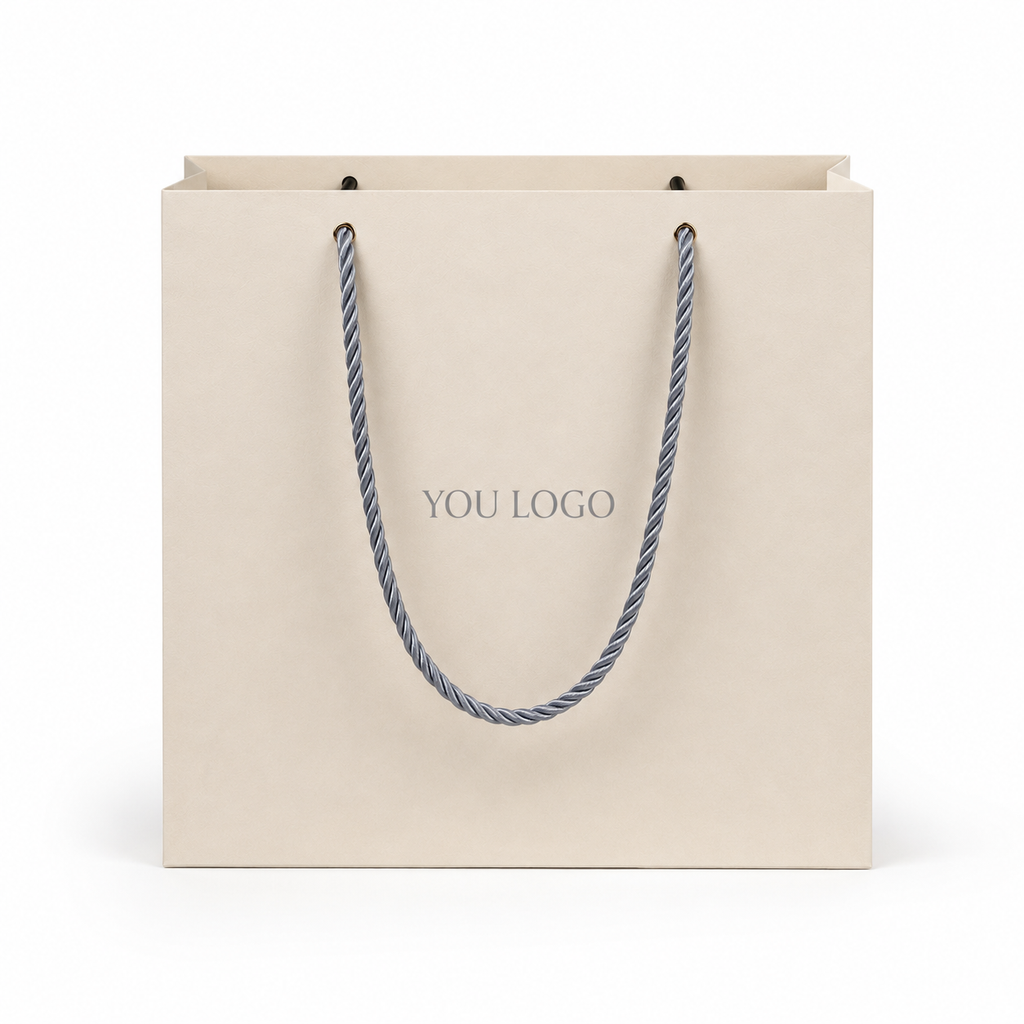 Ivory Textured Jewelry Paper Bags with Rope Handles | Custom Luxury Jewelry Packaging