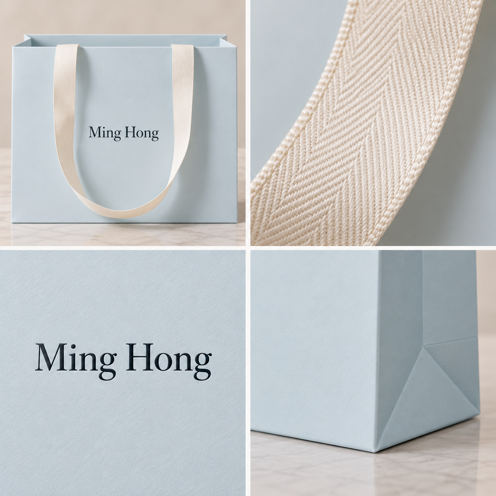 Soft Blue Jewelry Shopping Bags with Ivory Ribbon Handles – Boutique Gift Packaging