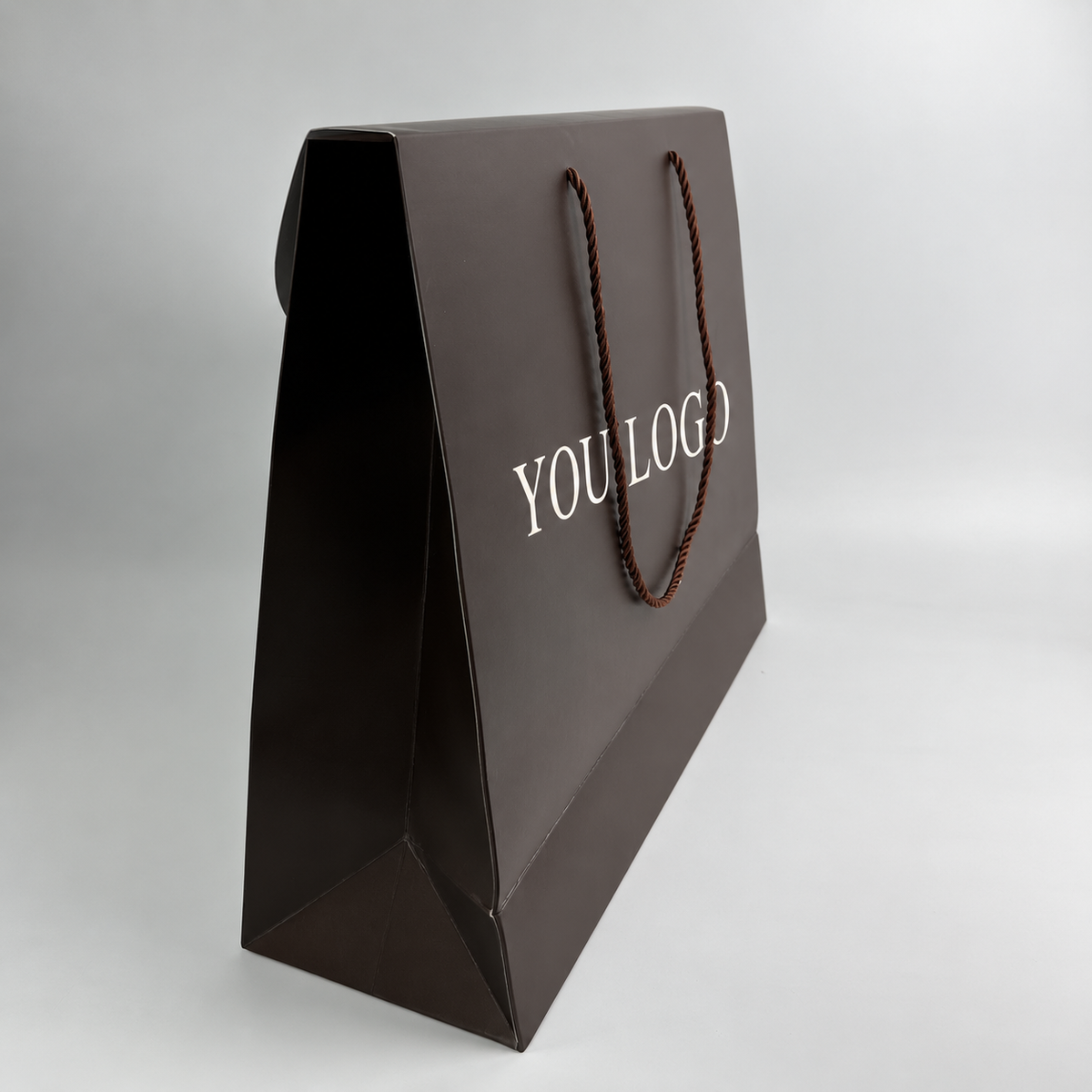 Custom Luxury Fold-Over Paper Gift Bags with Ribbon Bow and Rope Handles