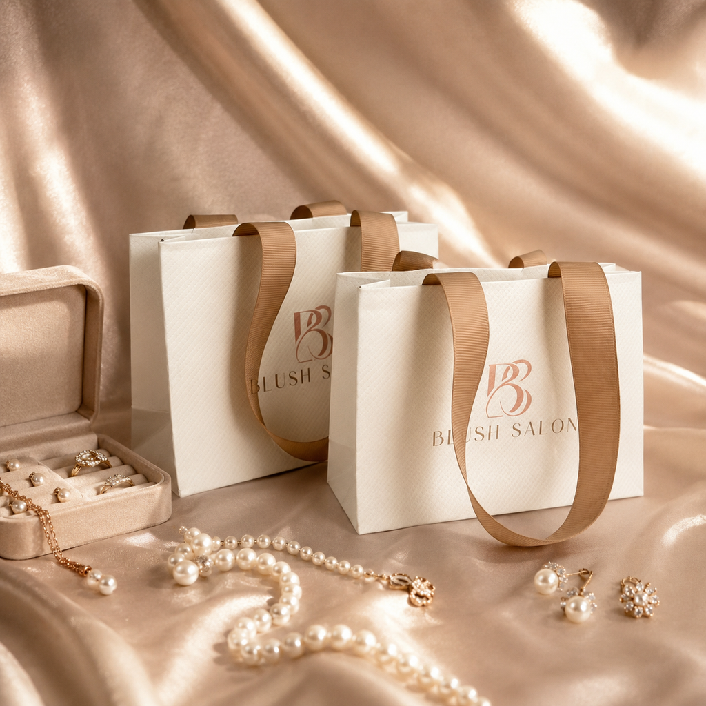 Custom Jewelry Gift Bags with Ribbon Handles | Small Brand Packaging