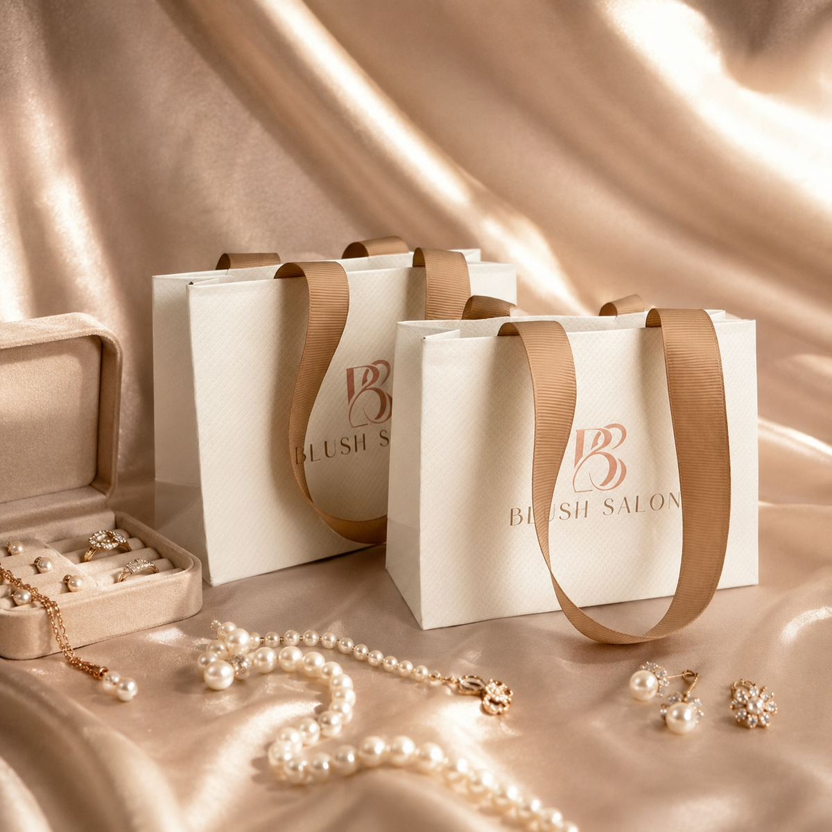 Custom Jewelry Gift Bags with Ribbon Handles | Small Brand Packaging