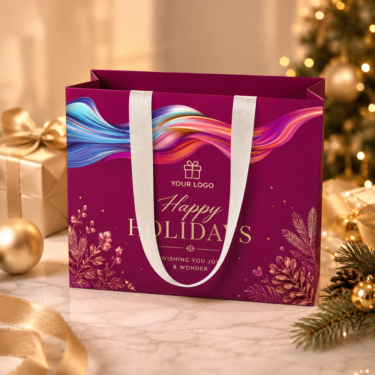 Custom Holiday Paper Gift Bags for Retail & Seasonal Promotions