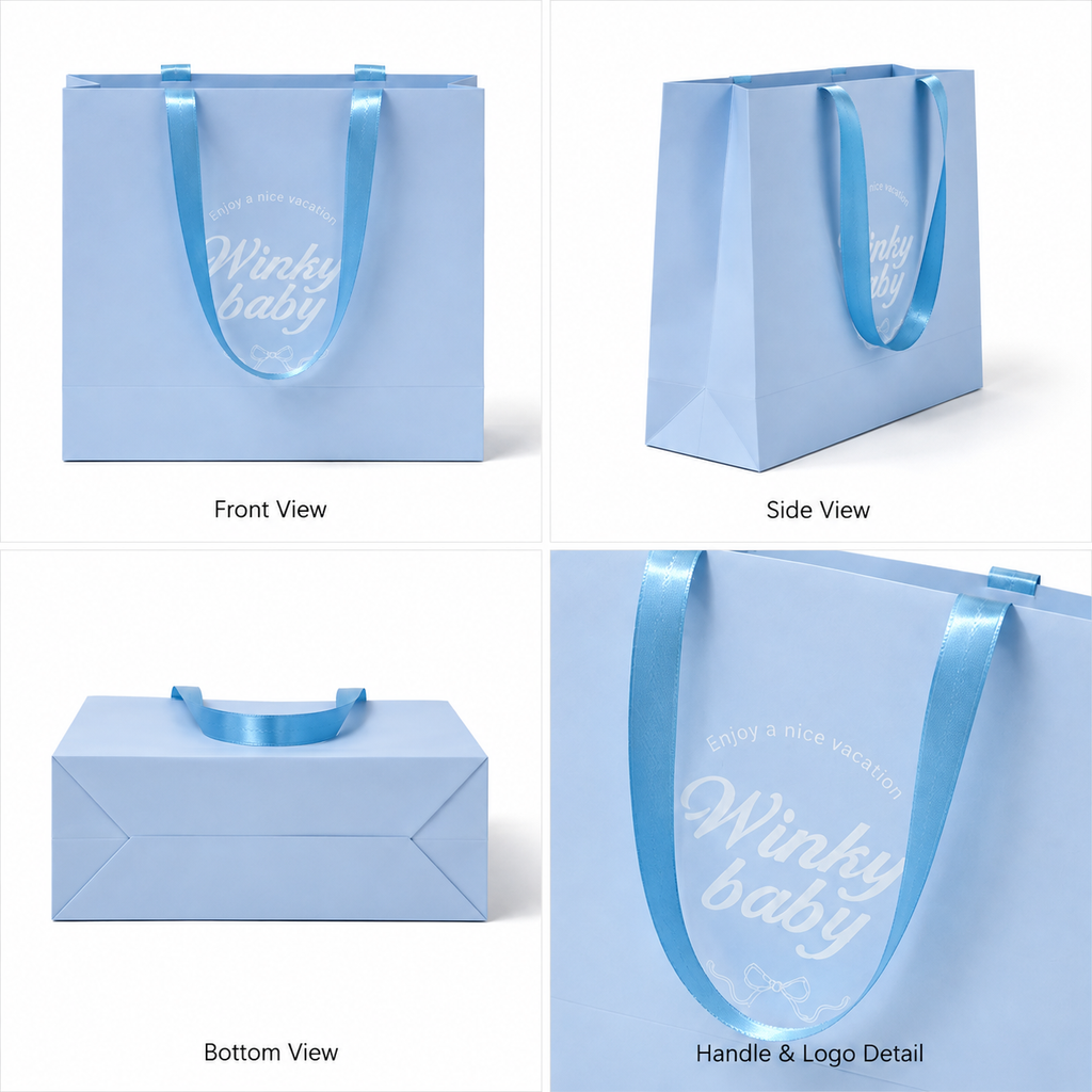 Korean Style Pastel Paper Gift Bags with Satin Ribbon Handles