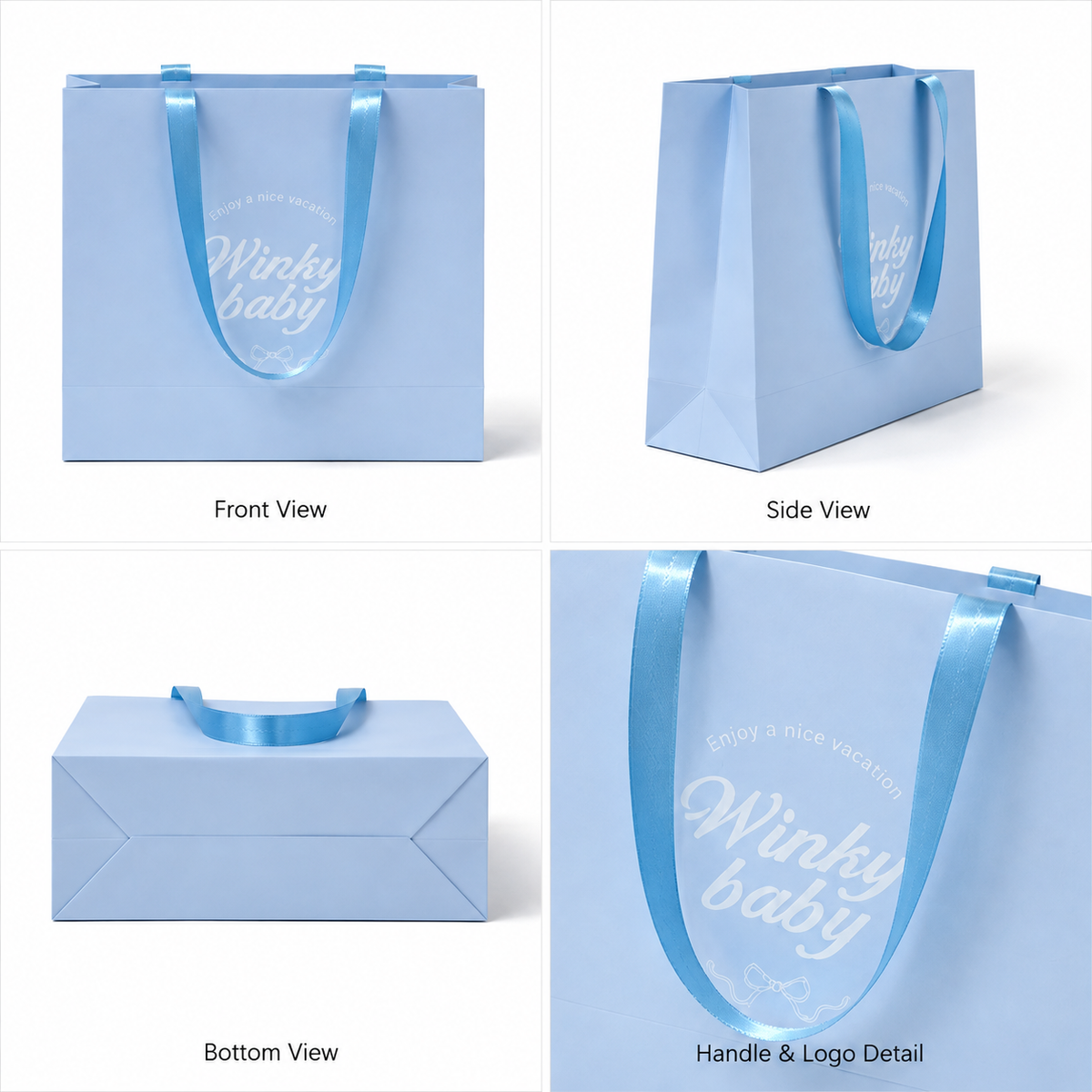 Korean Style Pastel Paper Gift Bags with Satin Ribbon Handles