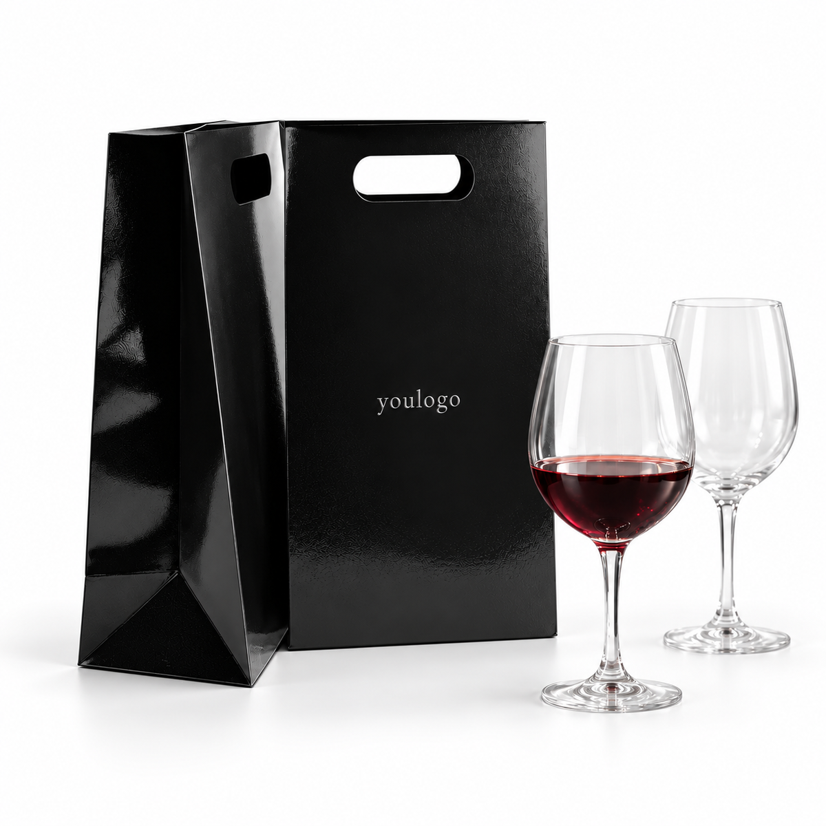 Custom Black Glossy Paper Shopping Bags with Reinforced Die-Cut Handles