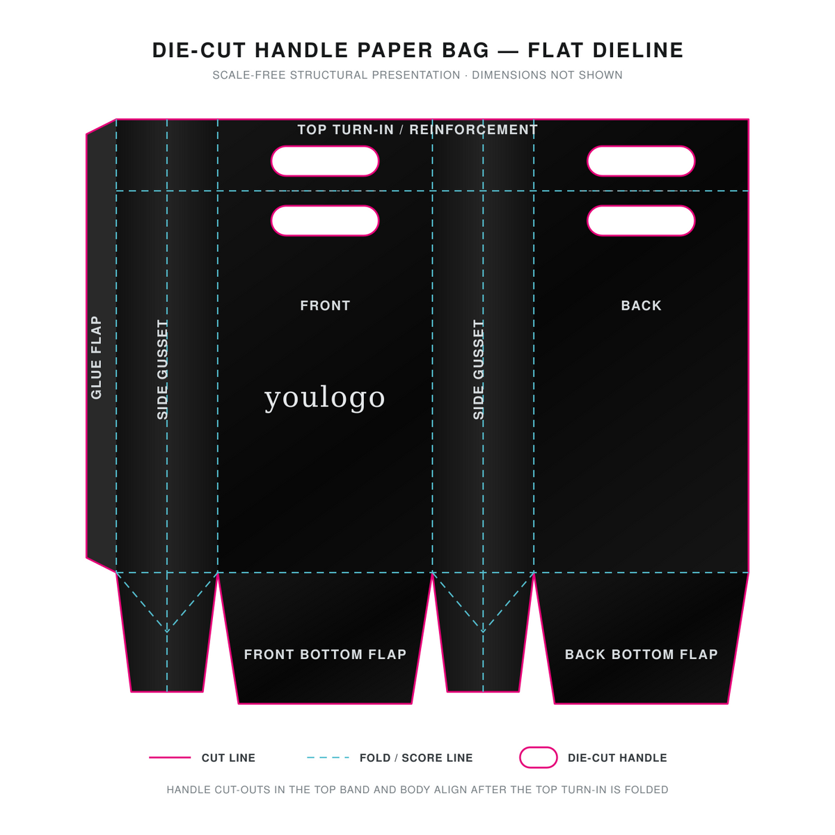 Custom Black Glossy Paper Shopping Bags with Reinforced Die-Cut Handles