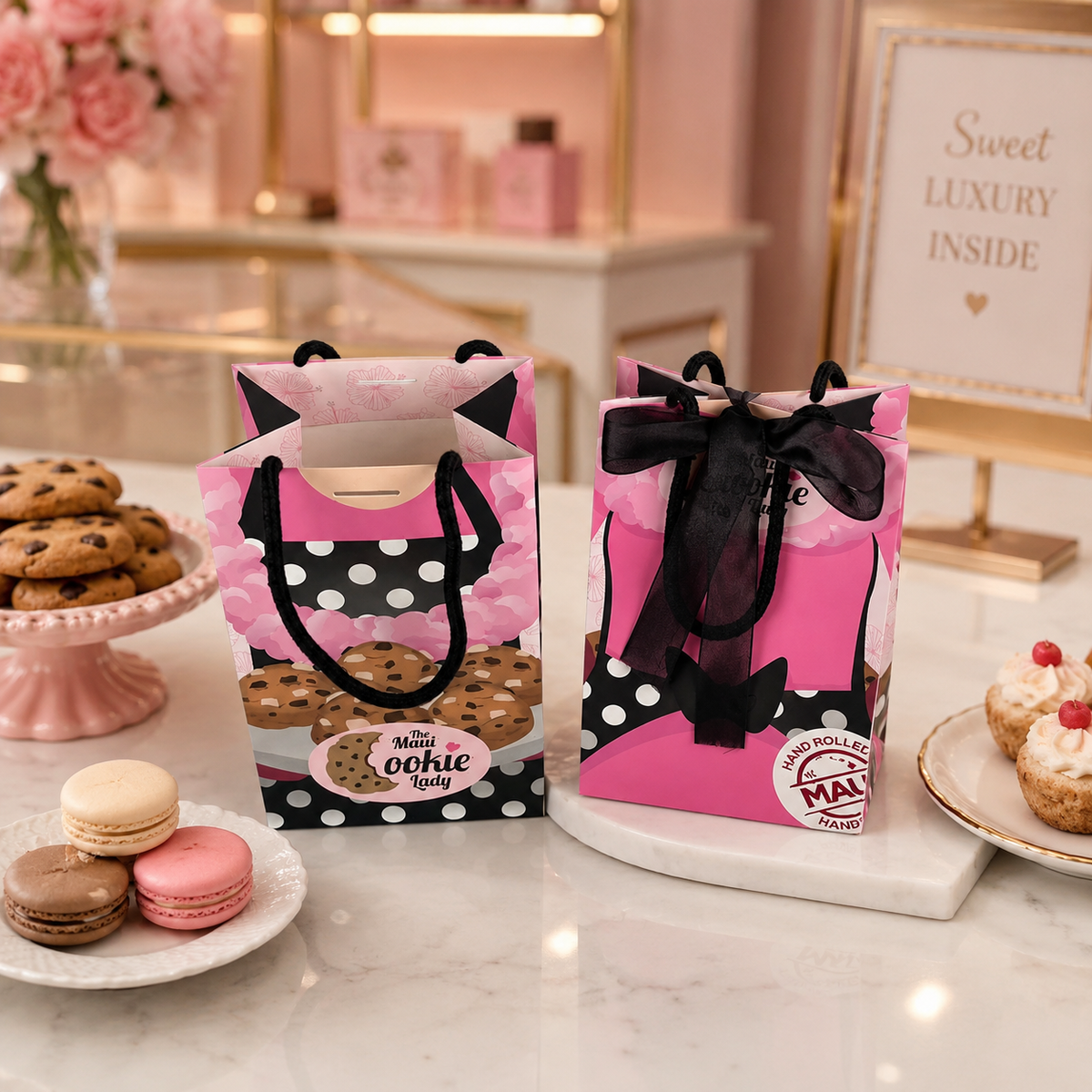 Custom Dessert Paper Gift Bags for Bakery & Boutique Sweets