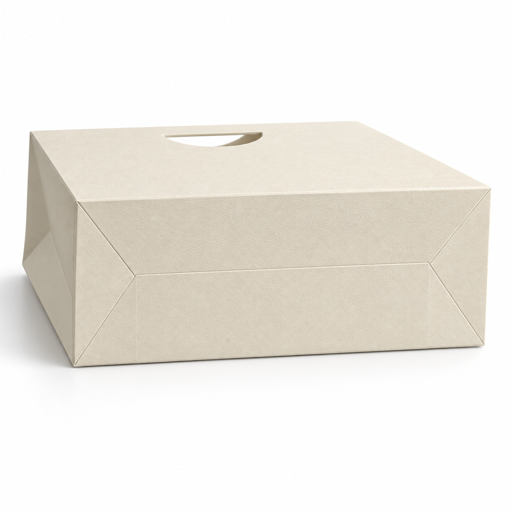 Custom Ivory Textured Paper Shopping Bags | Die-Cut Handles | Luxury Jewelry & Retail Packaging