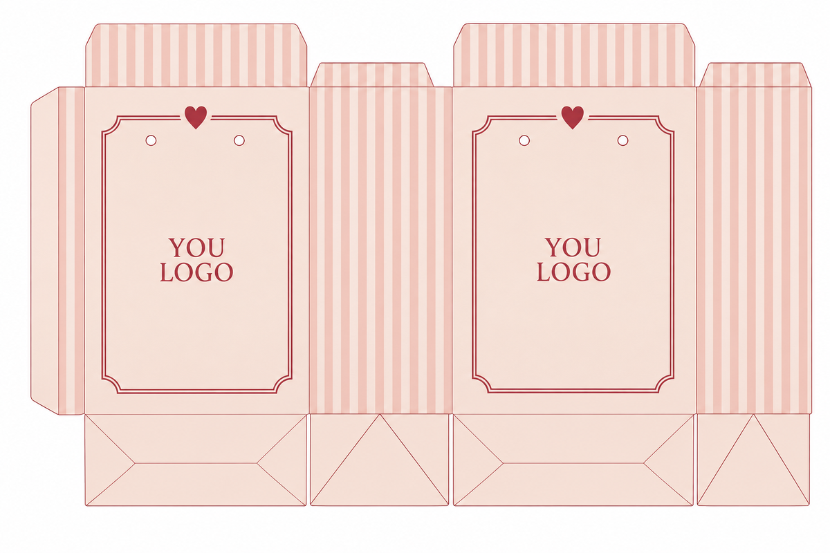 Pink Striped Cosmetic Gift Bag with Red Ribbon | Custom Skincare Packaging