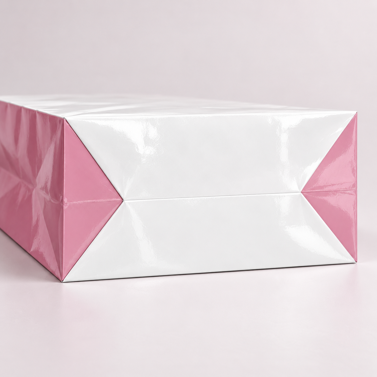 Custom White & Pink 350gsm Specialty Paper Shopping Bags with Pasted Twisted Handles
