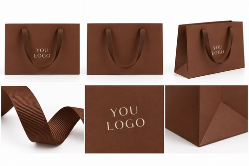 Chocolate Brown Cake Shop Bags with Matching Ribbon Handles – Elegant Bakery & Dessert Packaging