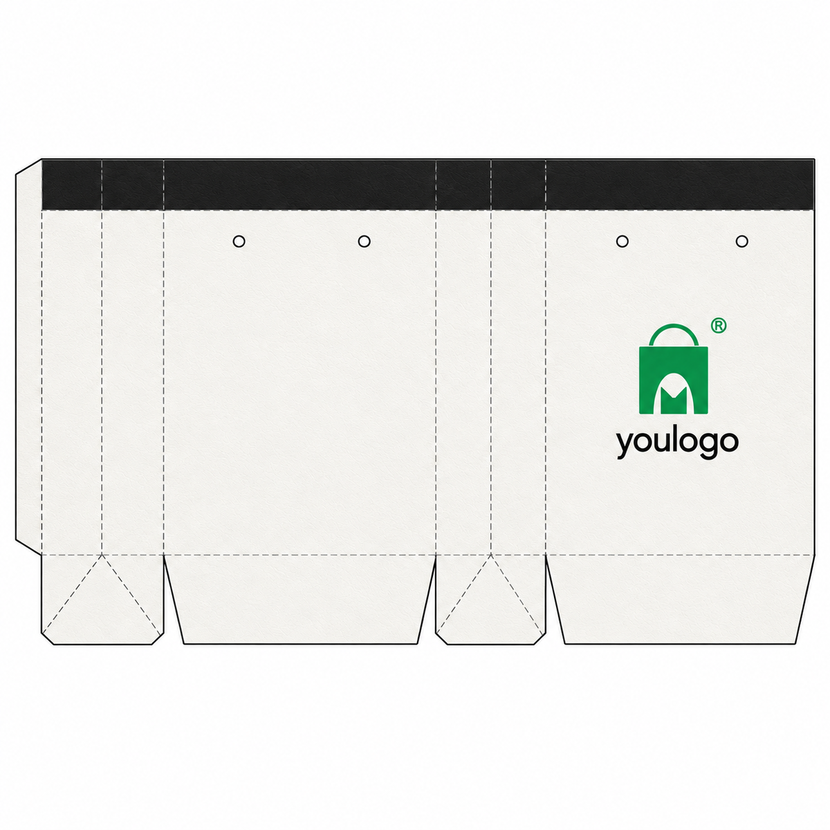 Custom White Specialty Paper Shopping Bags with Black Lining & Rope Handles