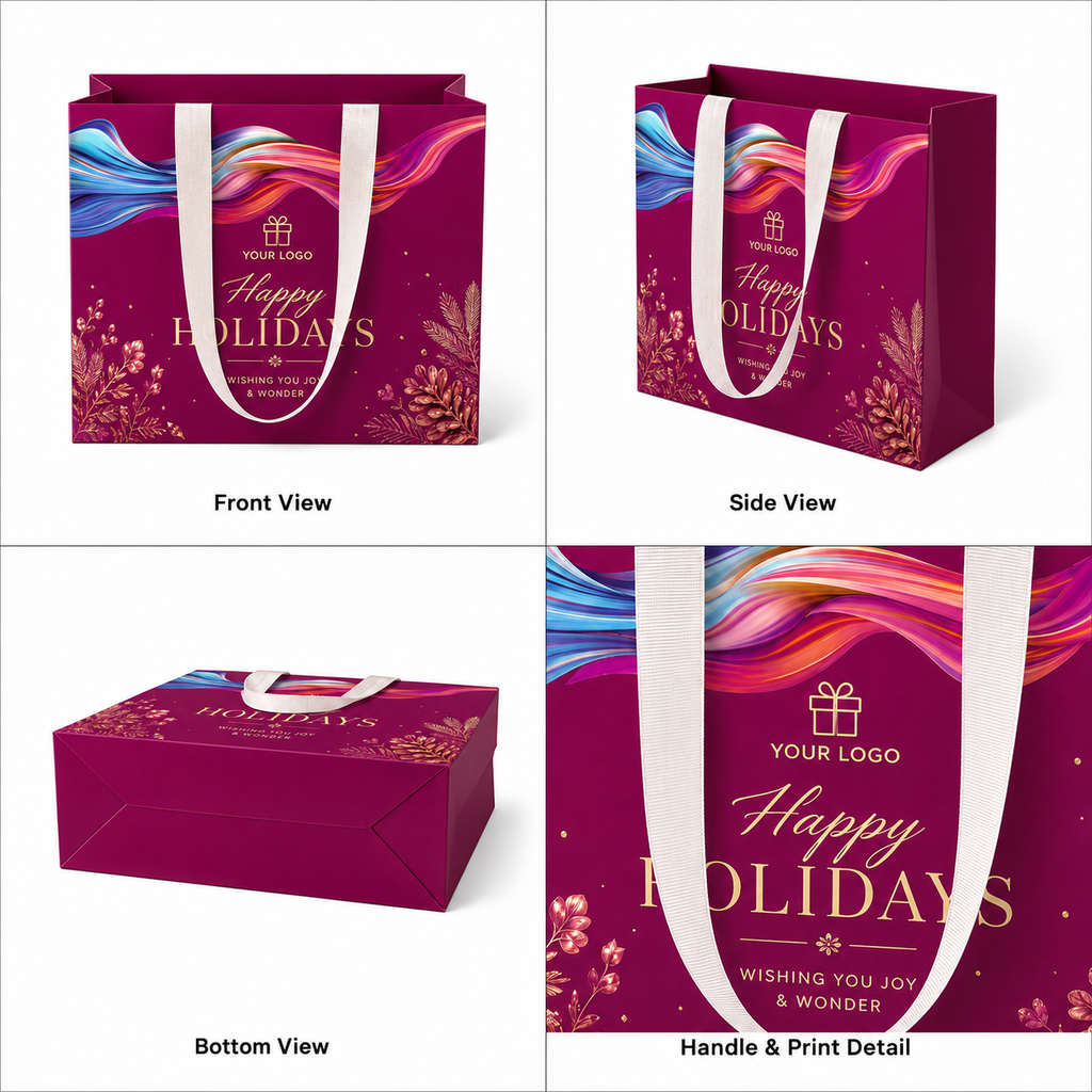 Custom Holiday Paper Gift Bags for Retail & Seasonal Promotions
