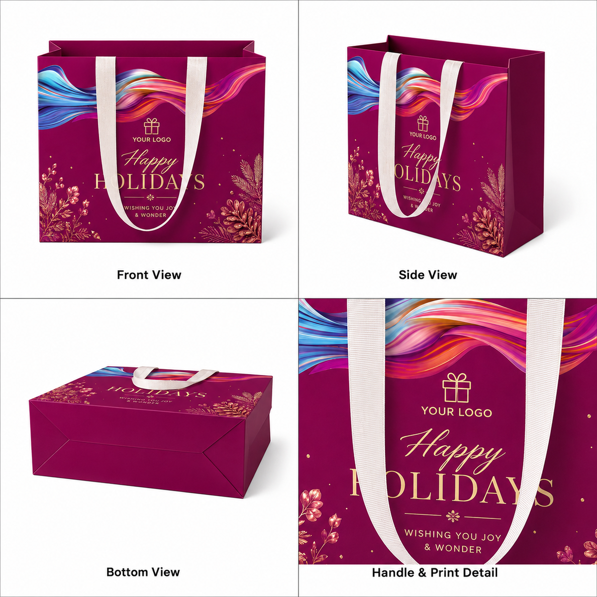 Custom Holiday Paper Gift Bags for Retail & Seasonal Promotions