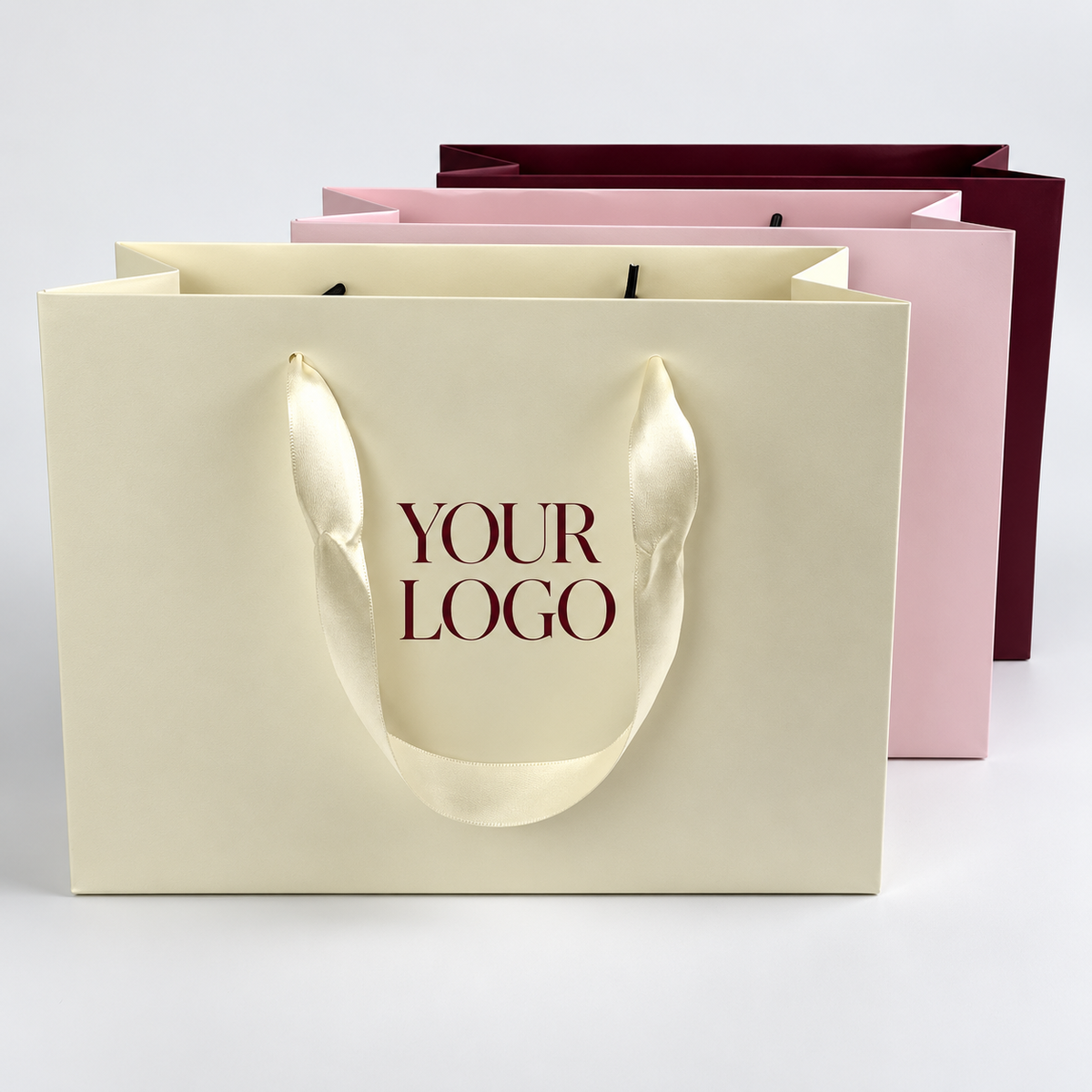 Custom Luxury Paper Shopping Bags with Satin Ribbon Handles