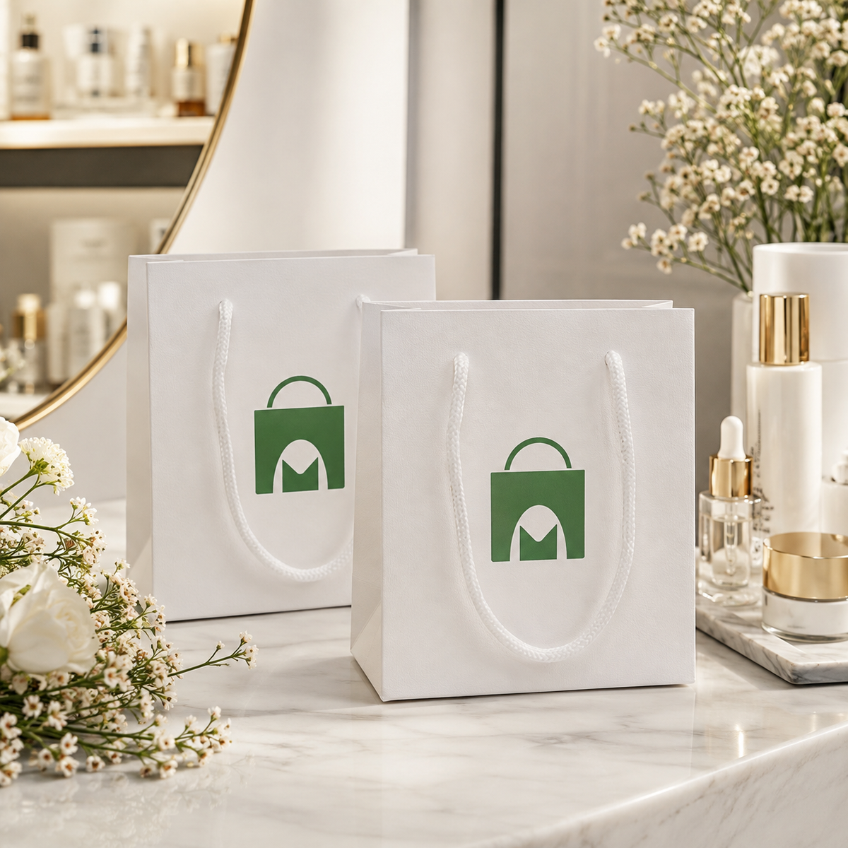 Textured Specialty Paper Gift Bags for Luxury Beauty & Boutique Packaging