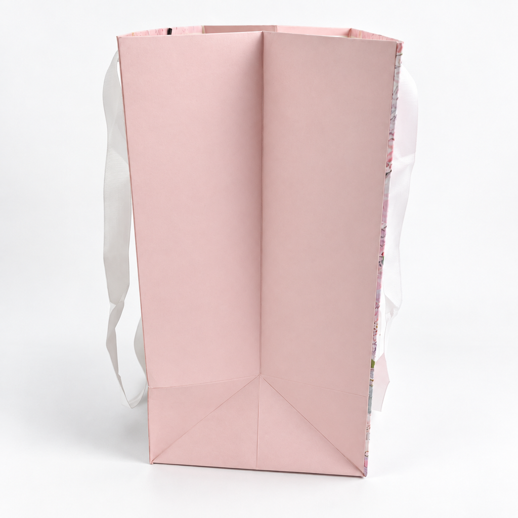 Custom Floral Paper Gift Bags with White Ribbon Handles