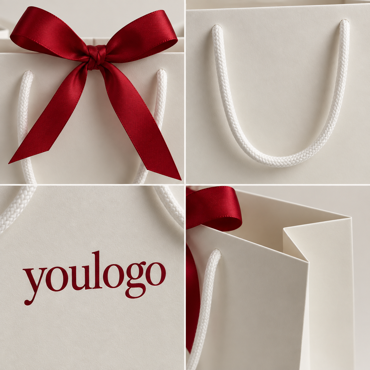 Custom Luxury Perfume Paper Bags with Satin Bow Closure and Rope Handles